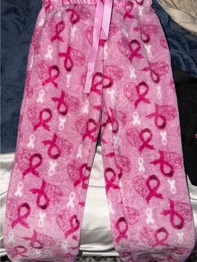 Women’s Pink Fleece Pajama Pants with Ribbon Print